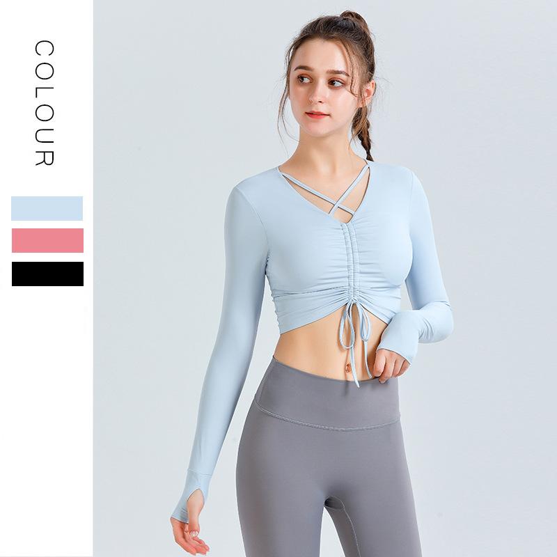 Spring and Autumn Women's Yoga Clothing Sports Fitness Cross Yoga Top T-shirt Long Sleeve with Chest Pad