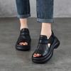 Johnature Sandálias Leves de Sola Grossa com Peep Toe Versátil Casual Couro Genuíno Sola Macia Sapatos Femininos