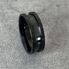 Cool Men's 8mm Black Titanium Wedding Band Rings Double Minimalist Black Groove Beveled Edge Stainless Steel Engagement Ring Men