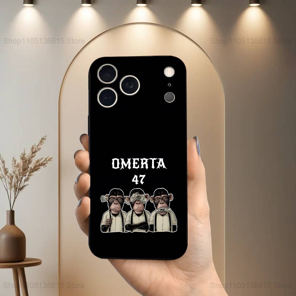 Singer 47 O-Omerta M-Maes Pouzdro na telefon Pro iPhone 17,16,15,14,13,12,11 Plus,Pro Max,XS,X,XR,SE,Mini,8,7,Měkký silikonový černý kryt
