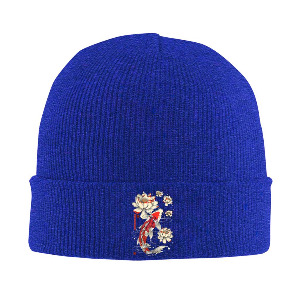 Japanese Koi Fish Lotus Flowers Knitted Caps Womens Unisexs Beanie Winter Hats Warm Caps