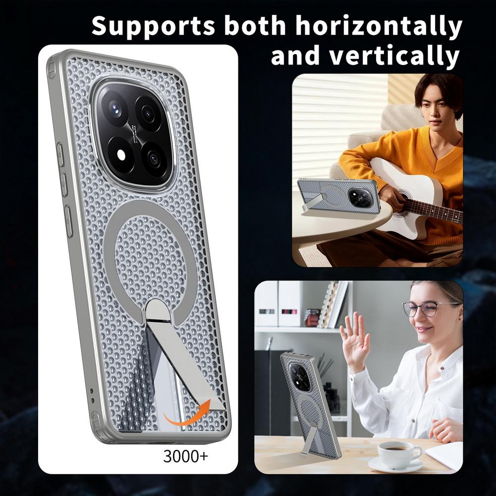 Honeycomb heat dissipation stand holder magnetic ring case for Xiaomi Redmi Note14 Pro + note 14 Redmi 14c 14R A5 Armor Cover