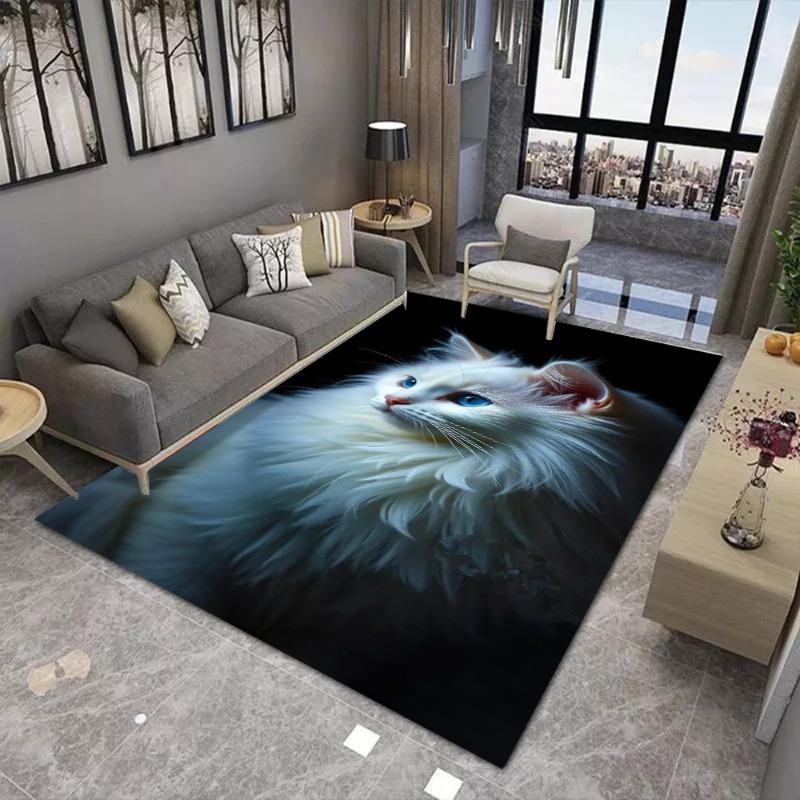 Animal Print Carpet Mat Anti-Slip Rubber Backing Rug Cat Tiger Koi Fish 3D Design for Nature Home Decoration Living Room