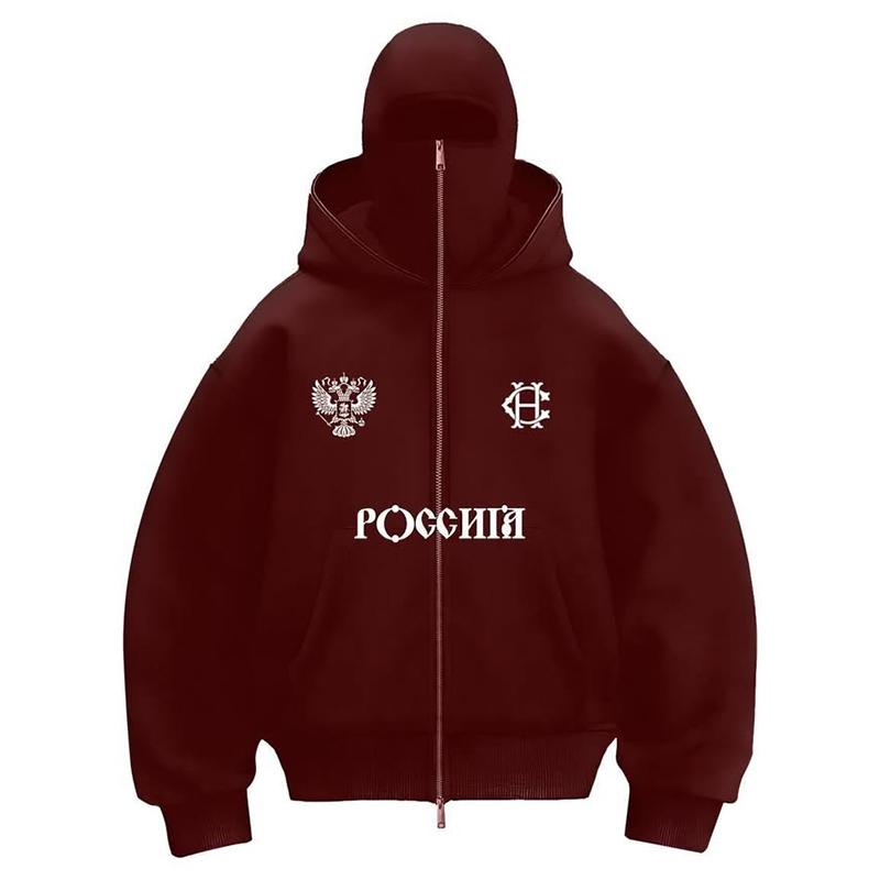Y2k Double Hat Design Retro Hoodie Мужская куртка на молнии в стиле панк зимняя толстовка с капюшоном Harajuku спортивная одежда M красный 2400₽