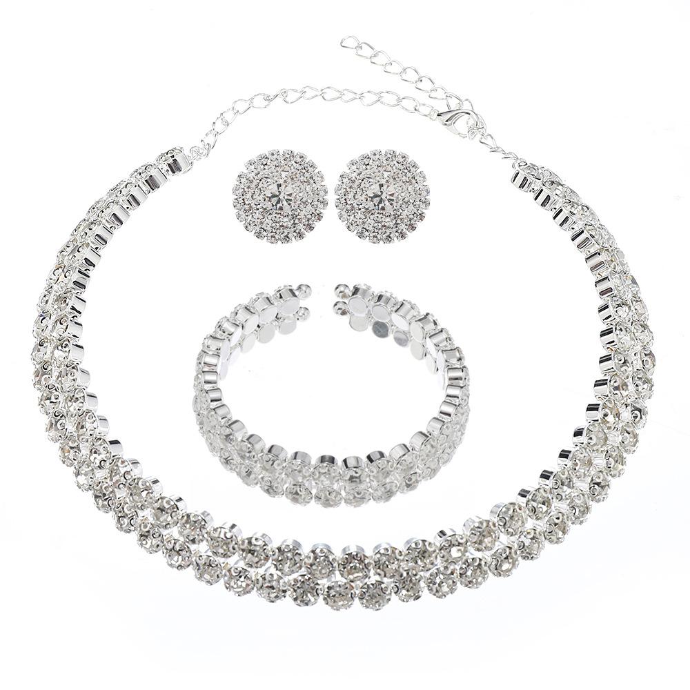 1/2 Row Rhinestone Gold and Silver Set Collar Earrings Bracelet High-end Atmosphere