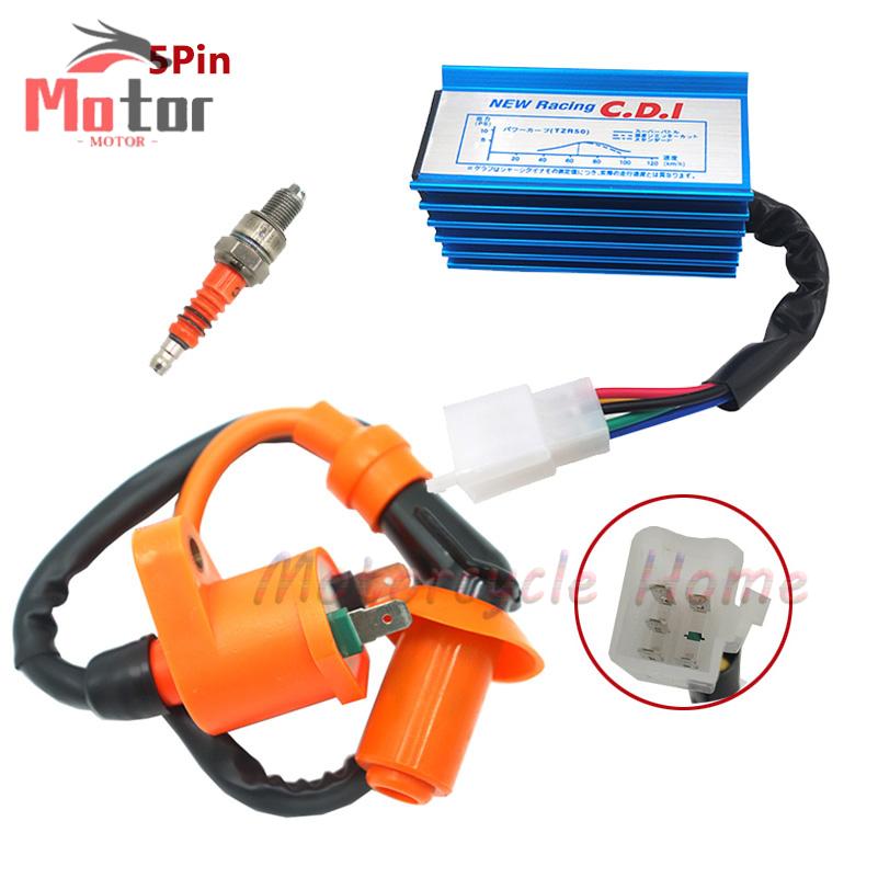 Racing Performance CDI Ignition Coil Spark Plug 5Pin 6Pin/Set for Gy6 150cc 125cc 50cc WEQ Ignition Spark Plug