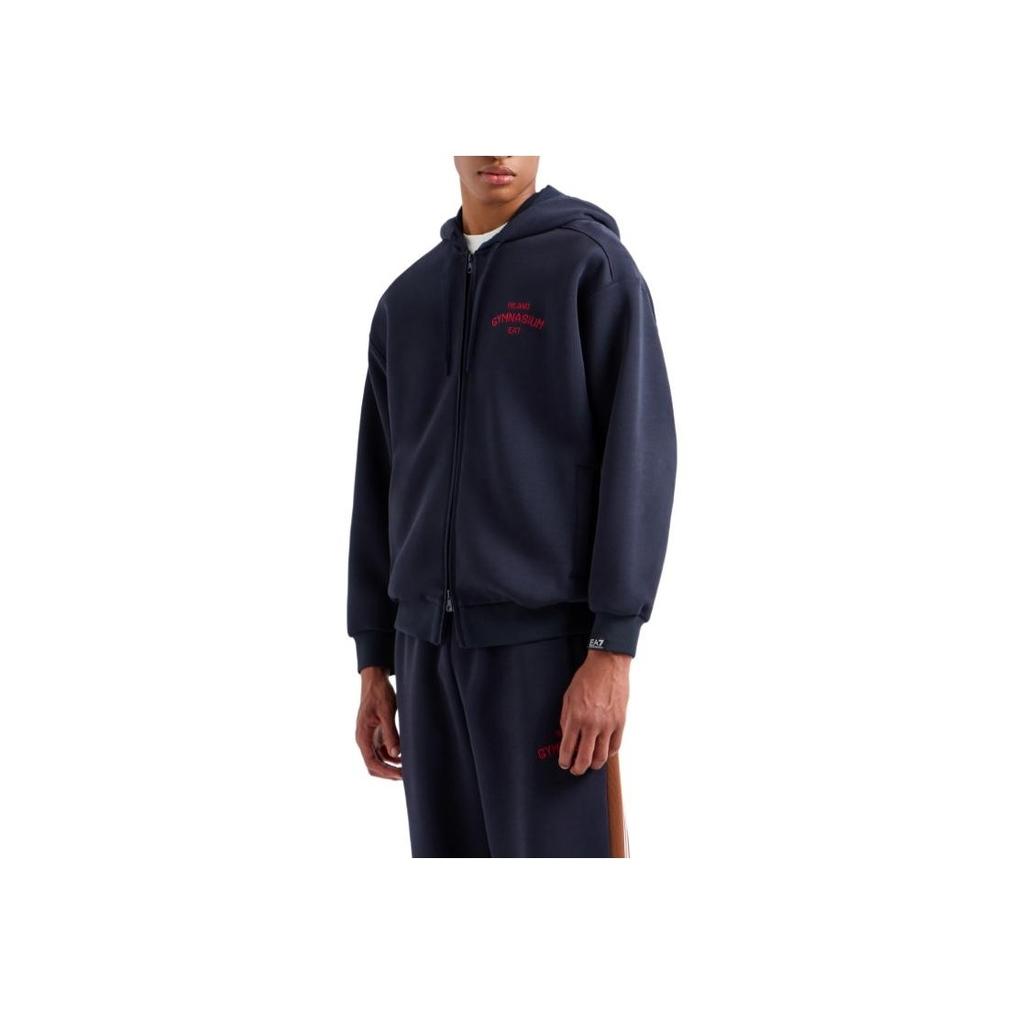 Emporio Armani Letter Zip-Up Hooded Long Sleeve Sweatshirt Men Sweatshirt Navy-Blue 7M000251-AF13538-UB102