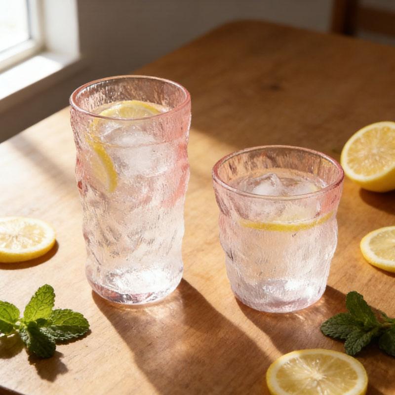285ml/380ml Gradient Pink Cocktail Glass Modern Iceberg Shaped Glass Cup Art Design Juice Beverage Mugs Suitable for Gift Giving
