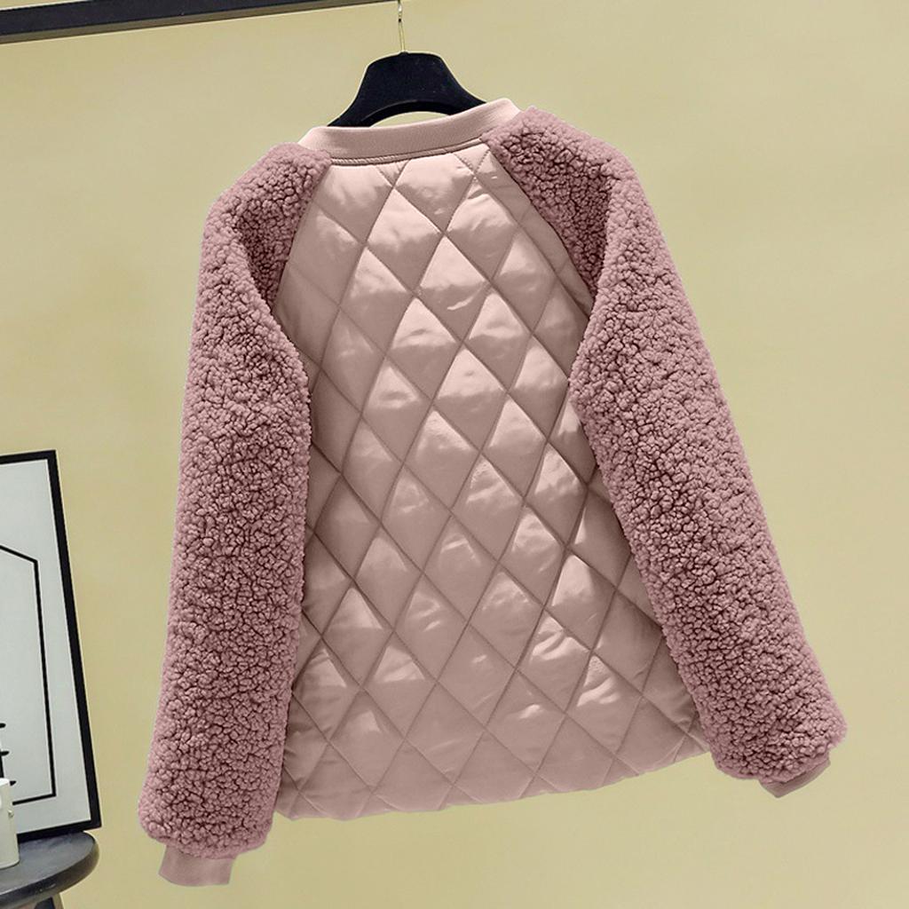 Womens Quilted Baseball Jacket Long Sleeve Thickened Cotton Padded Outerwear Zip Front Lightweight Warm Casual Coat