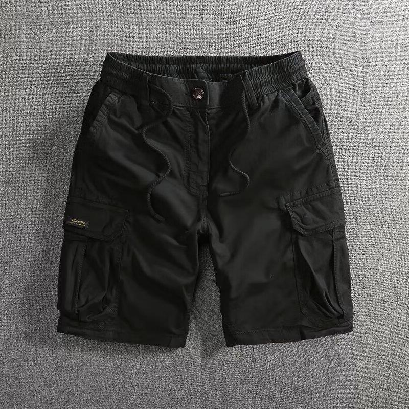 Men's Lightweight Elastic Black Multi-Pocket Casual Shorts