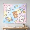 Cute Space Adventure Tapestry Astronaut Animals Bear Rabbit Cat Wall Art Cute Starry Dorm Bedroom Decoration