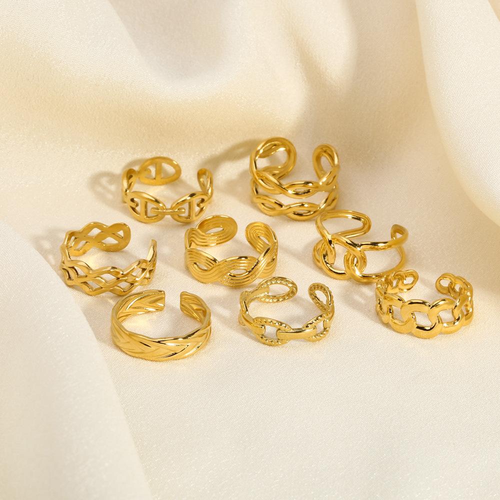 Otwierane Pierścionki w Kształcie Szerokiego Łańcucha Dla Kobiet Kolor Złoty Stal Nierdzewna Gruba Figurka Akcesoria