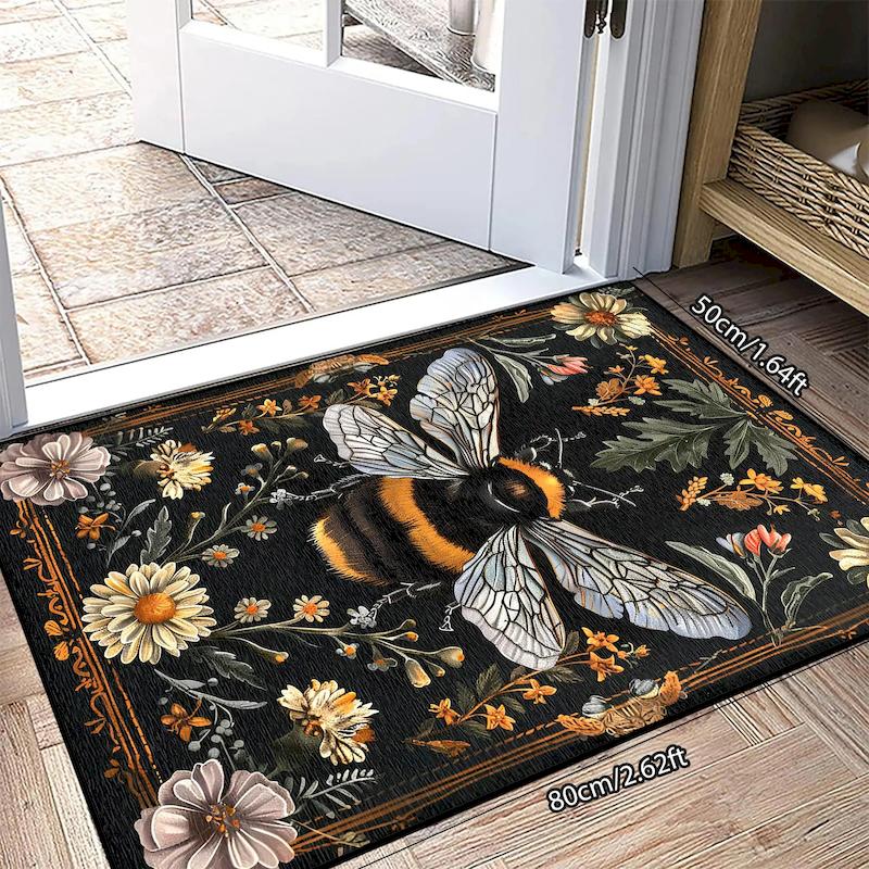 Retro Bee Printed Carpet Plant Printed Anti Slip Indoor Floor Mat Living Room Anti Fading Floor Mat Home Decoration