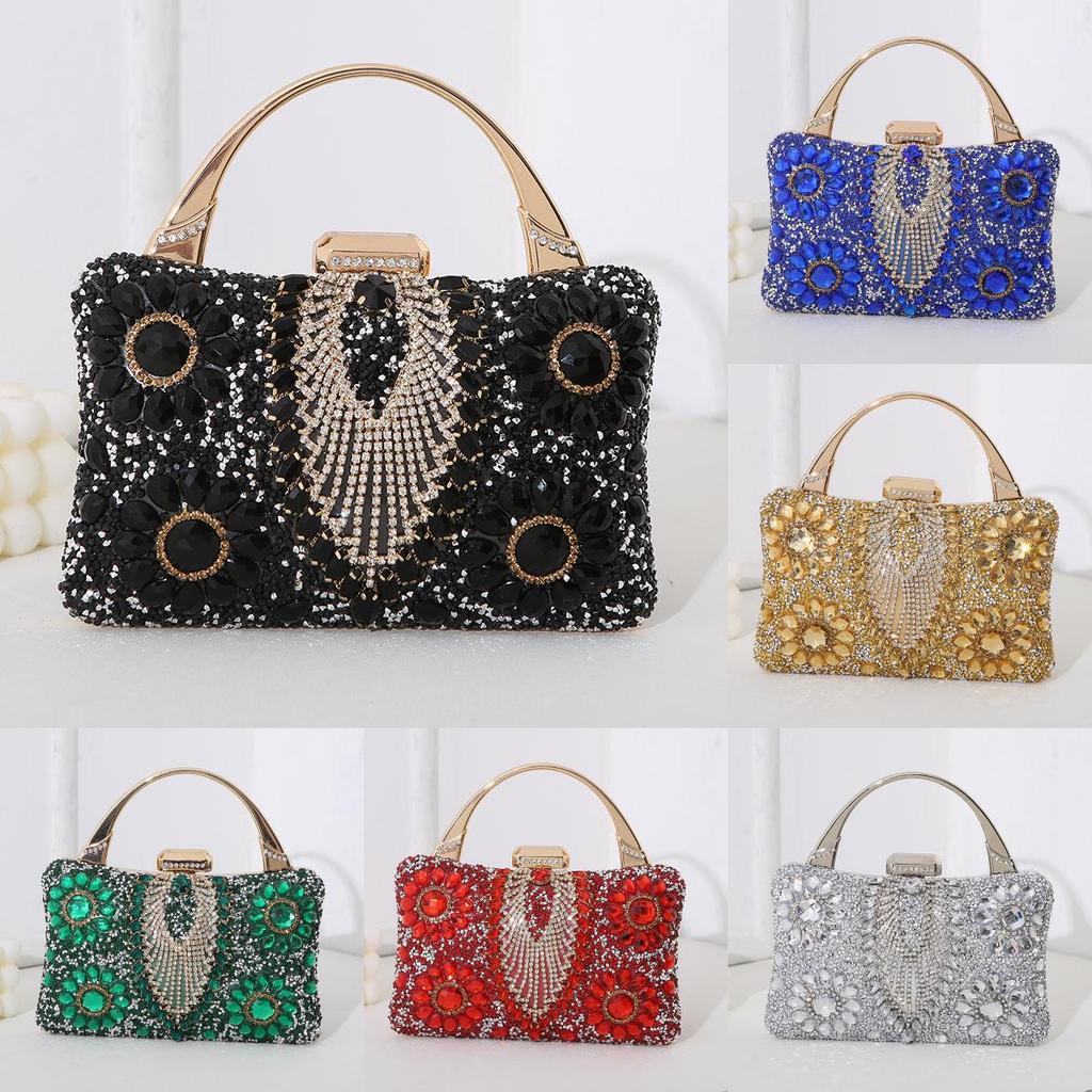 Pochette da sera metallizzata da donna con decorazioni di strass per eventi formali