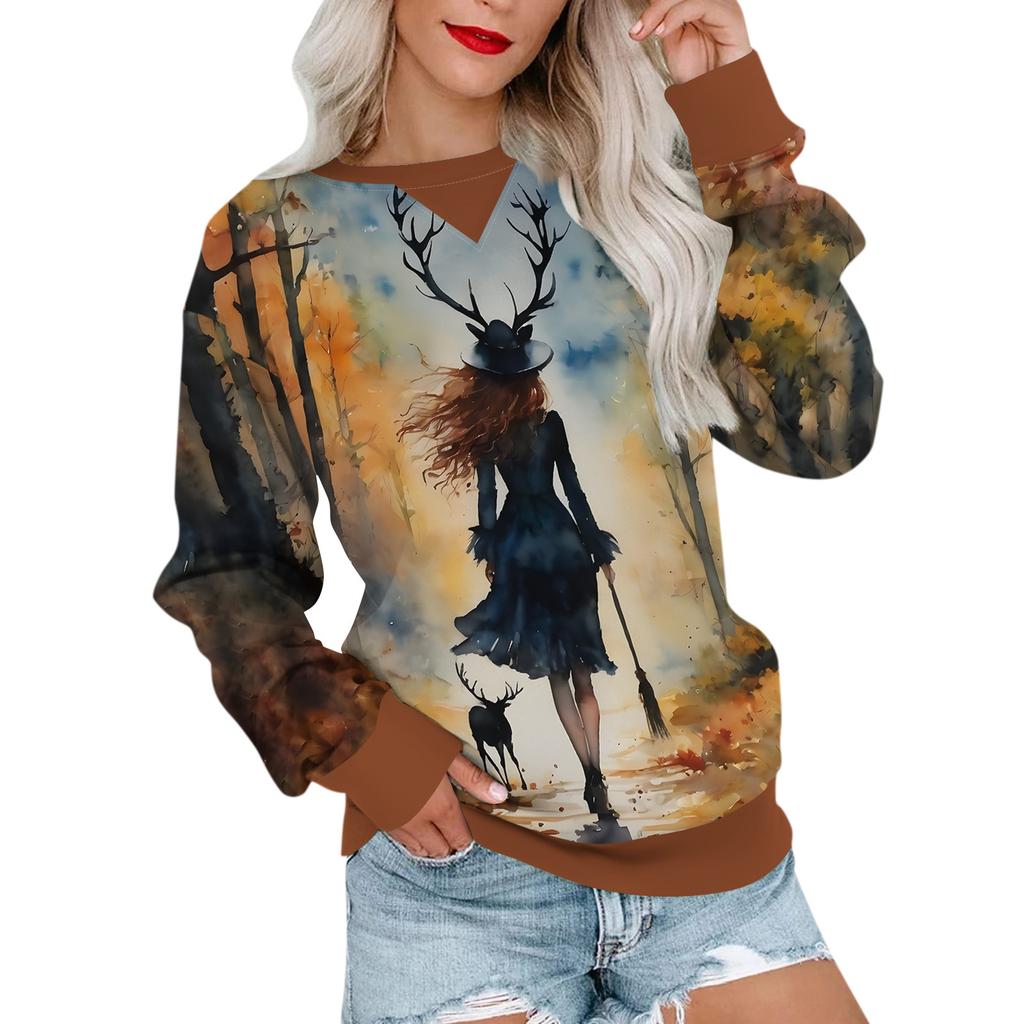 Women's Casual Printing Pullover Long Sleeve Shirt Oversized Sweatshirt