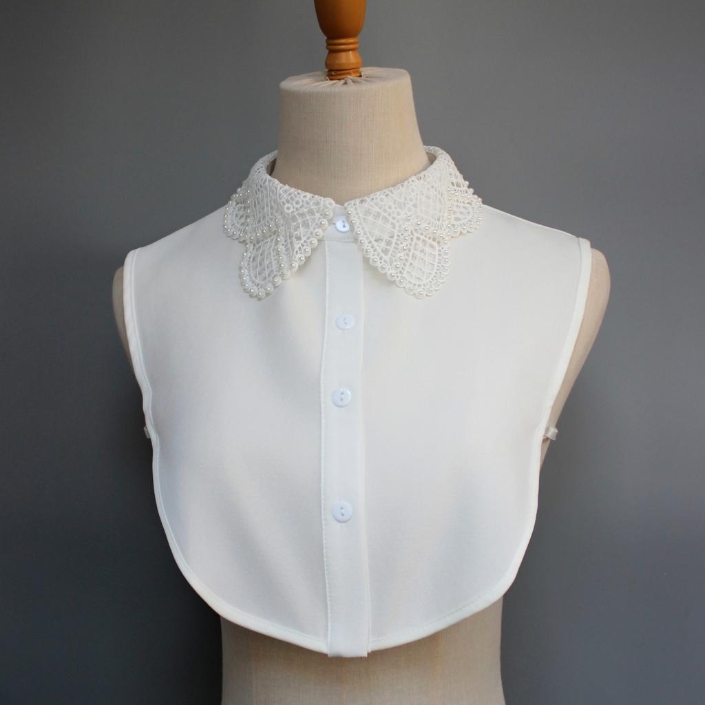 1 high-end hollowed detachable collar with lace & bead embellishment, elegant preppy style, versatile for all seasons, matches s