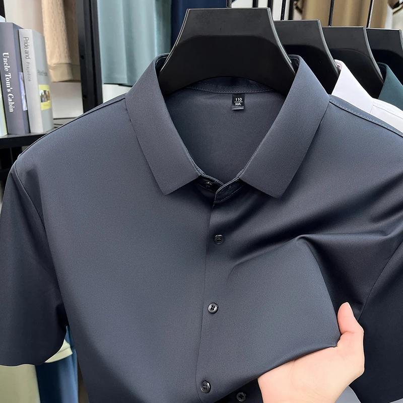 Mens Everyday Shirt Short Sleeve Ice Silk MoistureWicking for Business Events