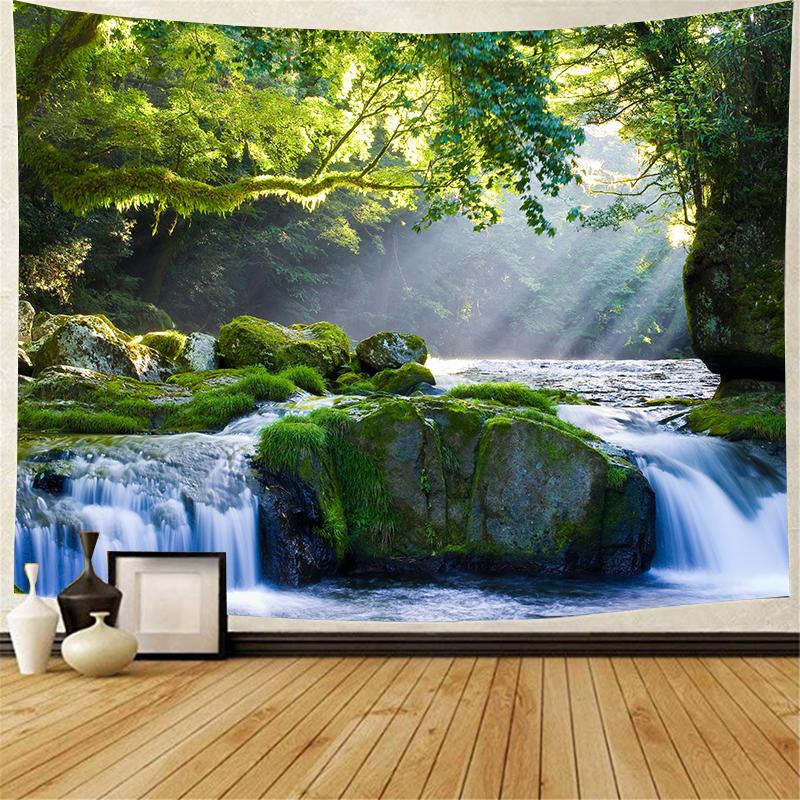 VIKAMA Forest Stream Scenery Tapestry Fresh Green Plant Moss Wall Hanging Art for Bedroom Living Room Dorm Washable Wall Decor