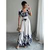 Summer Fashion New Arrival Puff Sleeves High Waist Tight Waist Women's Printed Wear Large Swing Sling Dress
