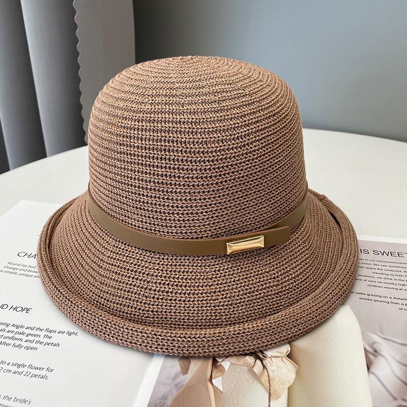 Summer New Bucket Hat Women's Face Small Sunscreen Sunshade Top Hat Straw Woven Versatile Breathable Basin Hat