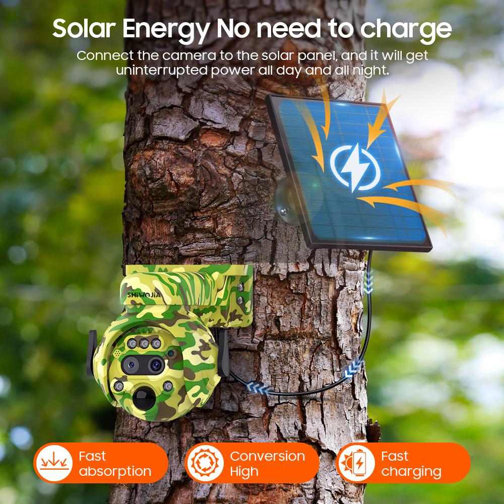 SHIWOJIA 3K 6MP 12X Zoom 4G/WIFI Solar Camera PIR Human Detection Camouflage Outdoor 360°For Hunting Camera 5W Built-in 7800mAh