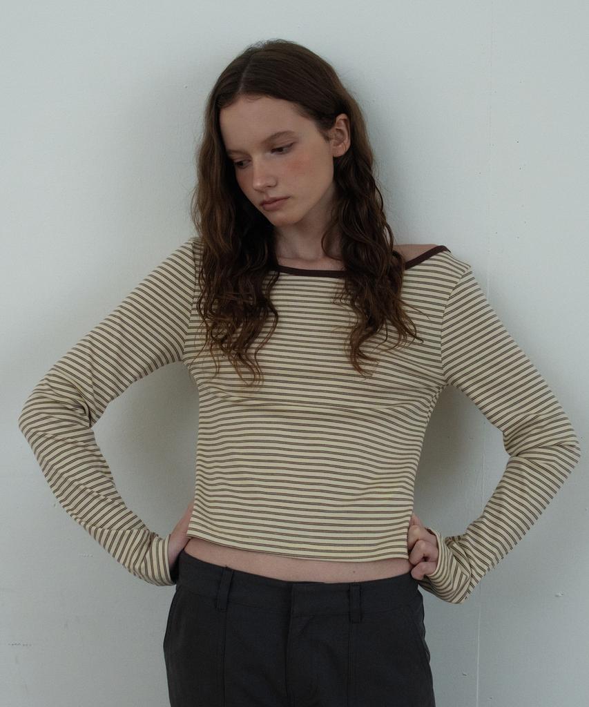 WAARFORWOMAN Wt-98 Striped Color Block T-Shirt_Brown