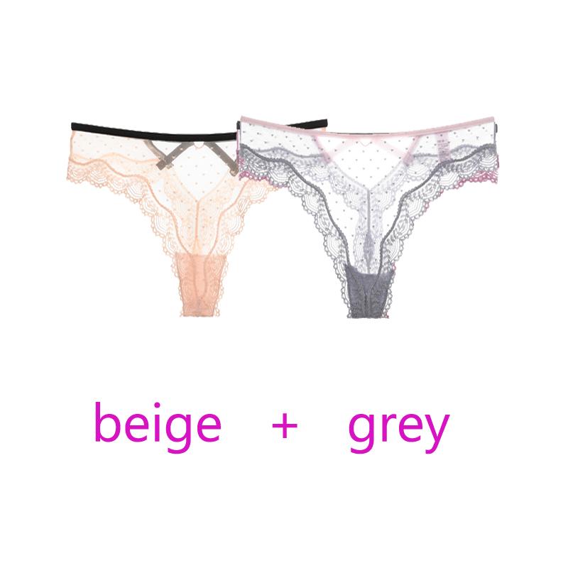TERMEZY 2Pcs/Lot Sexy Lace Panties Women Low-waist Underwear Hollow Out Transparent Thong Female Seamless G-string Lingerie Underpant