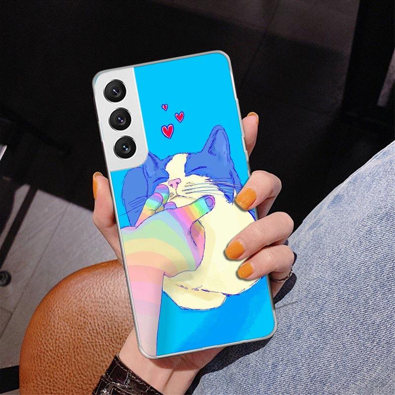 Cat Cute Kitten Cartoon Phone Case For Samsung Galaxy S24 S25 Edge S26 Ultra S23 S22 S21 Plus S20 FE + Personalized Print Cover