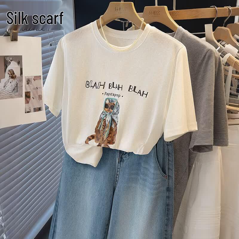 Sibaishi Women s Cute Cat Print T-Shirt M белый