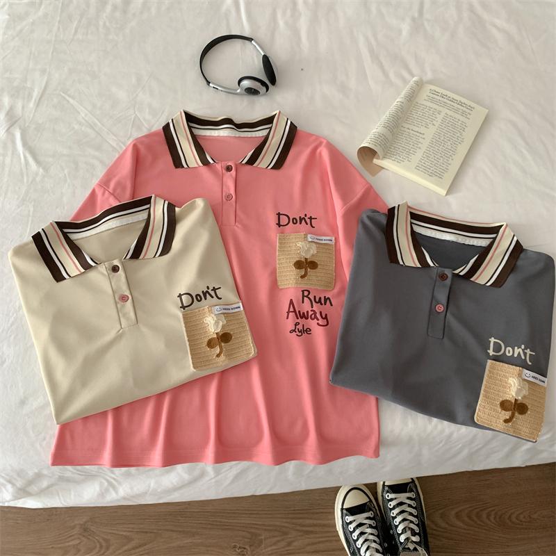 

2024 летняя хлопковая свободная женская футболка, корейские футболки с буквенным принтом в стиле Харадзюку, топы с отложным воротником и короткими рукавами для молодых девушек y2k