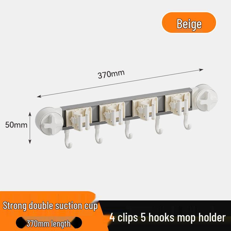 Wall-Mounted Suction Cup Mop & Broom Holder - No Drilling, Light Luxury Storage