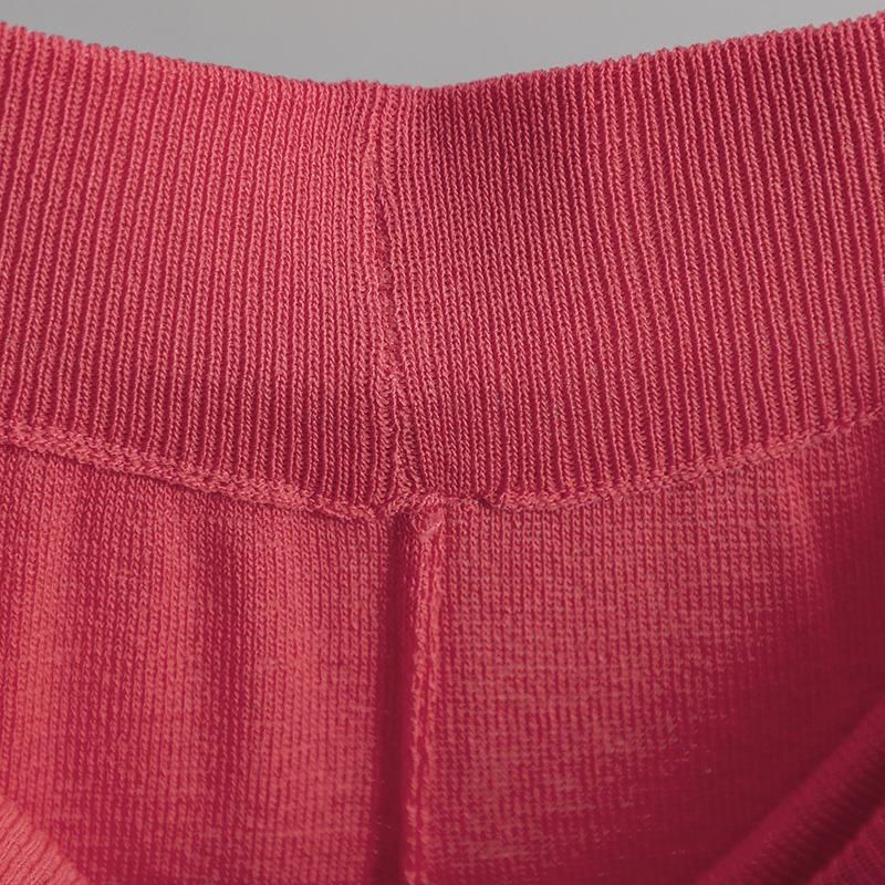 HNXC Fashion Set A Stylish Contrasting Color Split Short-sleeved Knitted Sweater+ High-waisted, Slimming Wide-leg Pants and Long Pants Two-piece Set