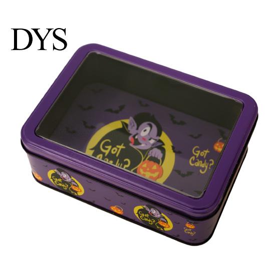 Seasonal Kitchen Storage Halloween Tin Box with Clear Lid, Witch Pumpkin Ghost Candy Window Metal Cases Container for Cookies Snacks, Festive