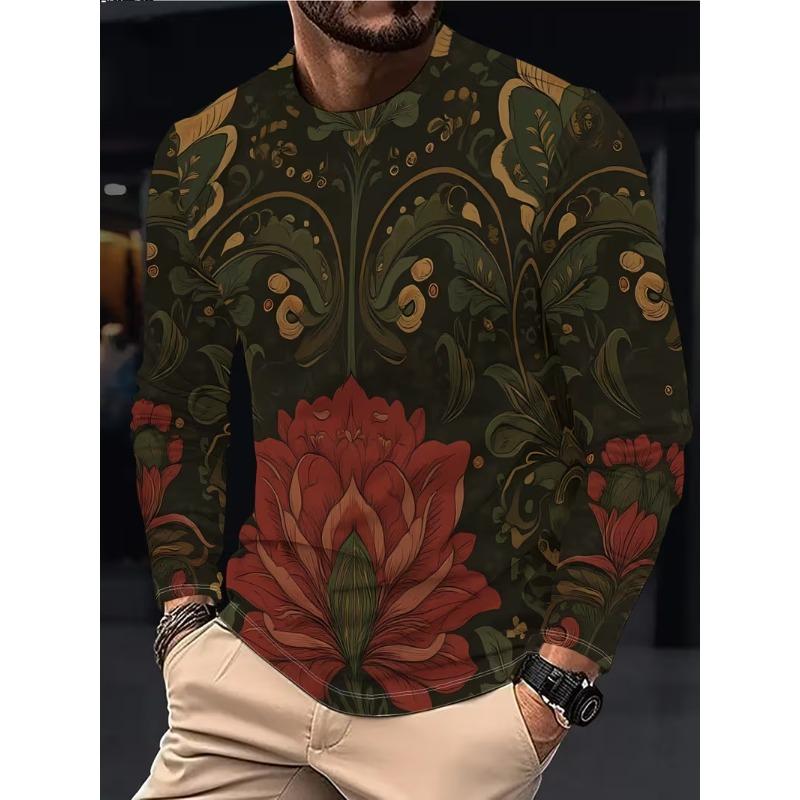 Herren Herbst und Winter 3D-Druck Rundhals Langarm T-Shirt Mode Vielseitig Trend Atmungsaktiv Lässig