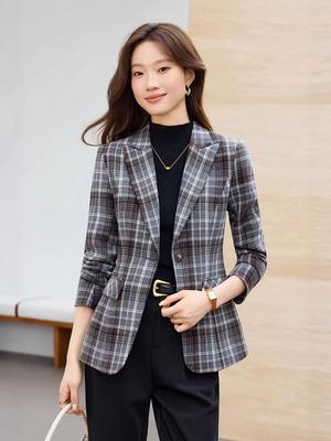 2025 Women's Petite Woolen Plaid Jacket - Autumn/Winter Casual Elegance