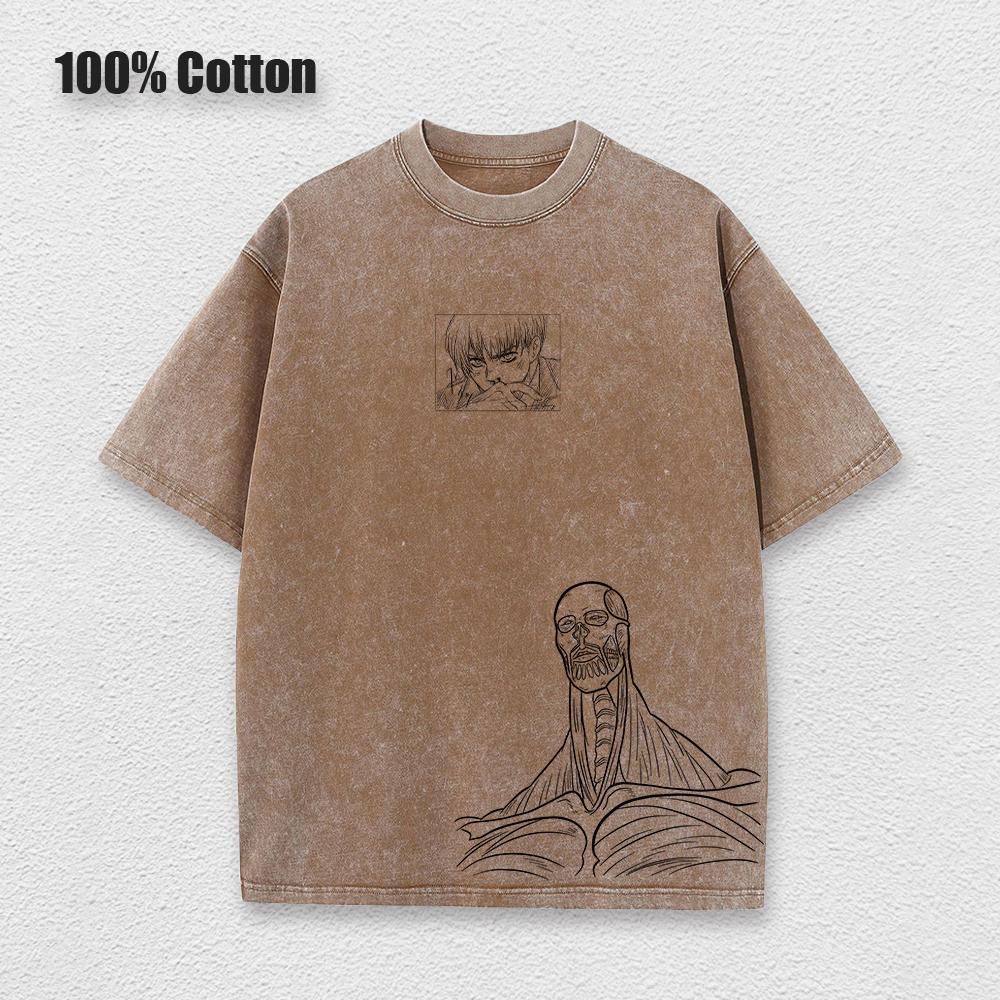Anime Attack On Titan Acid T Shirts Casual Vintage Washed Shingeki No Kyojin Tee Short Sleeve Manga Gothic Tops Summer