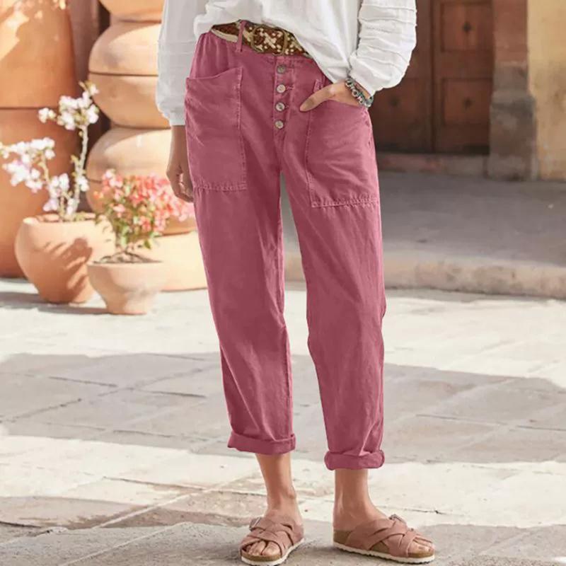 Women Plus Size Casual Big Pocket Pants Solid Color Vacation Pants 4XL