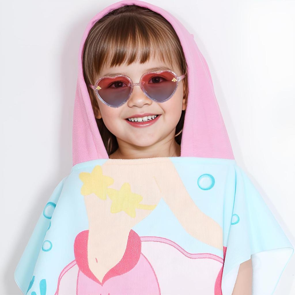 obmwang 2 PCS Kids Heart Shaped Sunglasses Cute Bee Glasses with Strap for Girls Boys Age 3-10 UV400 Protection Outdoor Beach