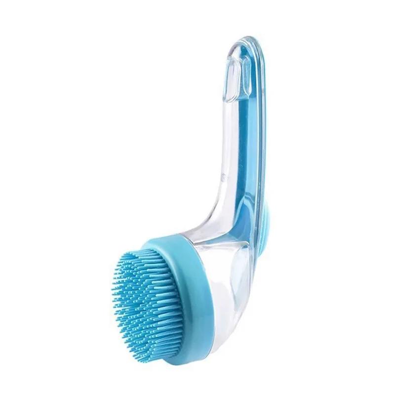 

Long Handle Pet Bath Brush 2 in 1 with Built in Shampoo Dispenser for Dogs Cats Grooming Massage Reduce Residue Silicone Pet Bru