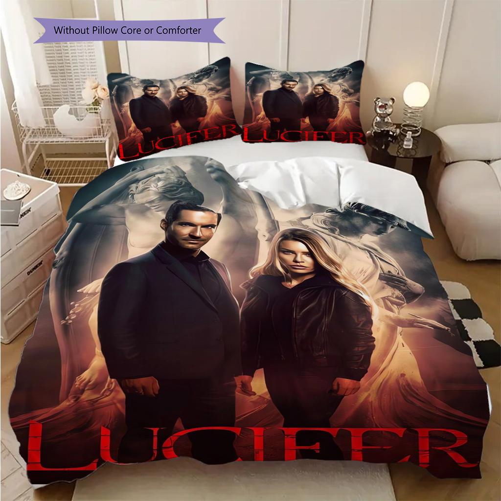 Mystery Lucifer Bedding (1 * duvet cover + 2 * pillowcase, without core) 2D Flat Duvet cover and pillowcase Christmas birthday gift Bedding set
