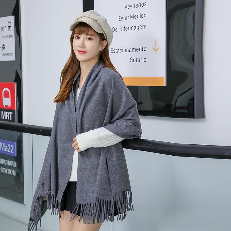 Women's Imitation Cashmere Winter Scarf - Thick Solid Color, Versatile Men's Shawl, Cashmere Wool Blend