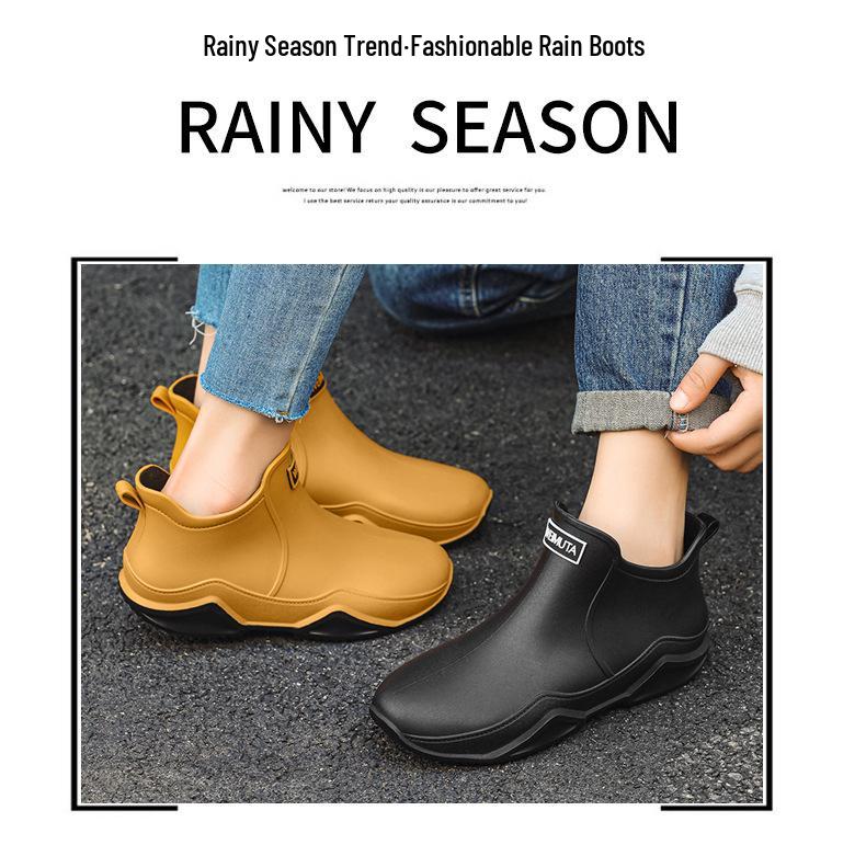2025 Women's Cross-Border Fashion Waterproof Rain Boots - Short Tube, Off-Road, Thick-Soled, Lightweight Rubber Overshoes