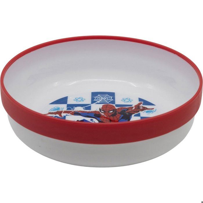 Plat Cuisines Tataway Bol en Plastique Rouge et Blanc Disney Spiderman pour Enfants avec Base Antidérapante