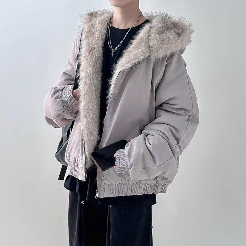 Men s Harajuku-Style Cotton Jacket with Fur Collar, Autumn & Winter Fashion M