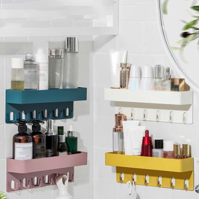 Punch-Free Seamless Rack With Hooks Bathroom Storage Rack Bathroom Wall
