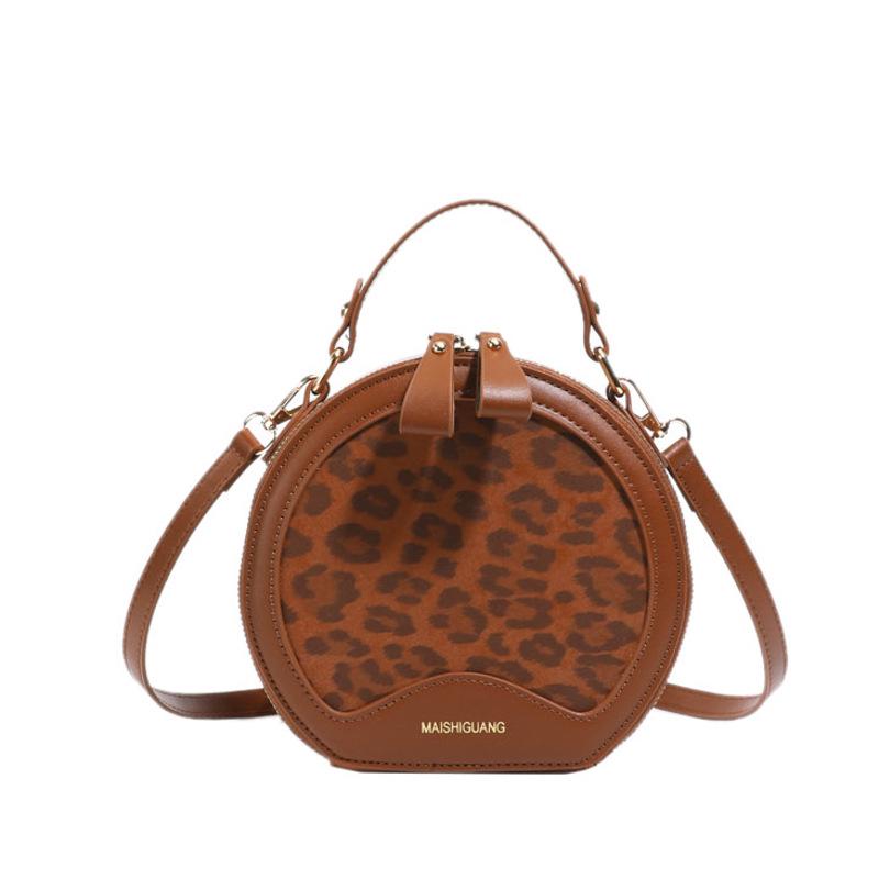 2025 Leopard Print Single Shoulder Crossbody: Women's Retro Round Handbag In Celebrity Fashion