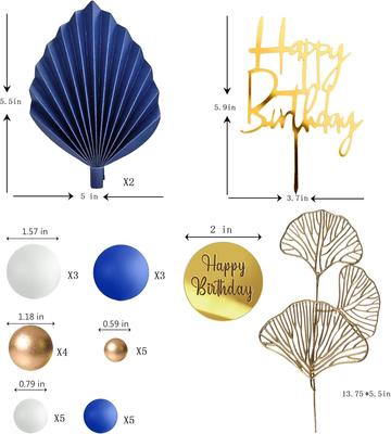 Blue White Gold Balls Cake Toppers Balls Birthday Cake Decorations for Birthday Boho Wedding Baby Shower Party Decorations