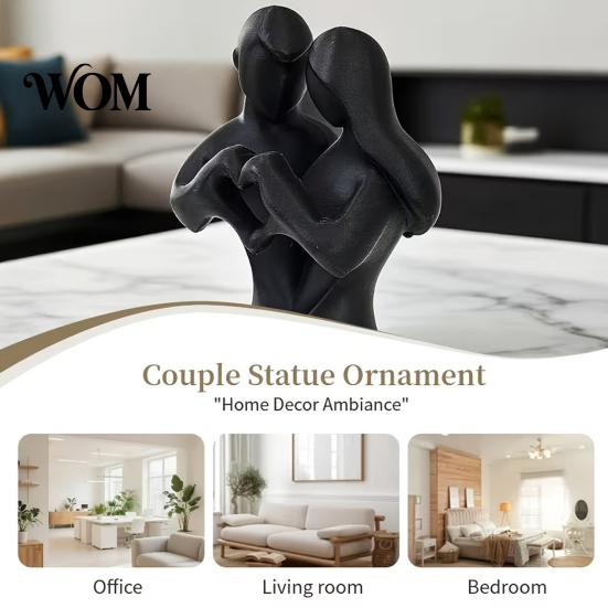 3D Molded Couple Statue Printed Heart Statue, Abstract Minimalist Lovers Embrace Figurine, Romantic Desktop Stable Base Ornament Decor for Living Room