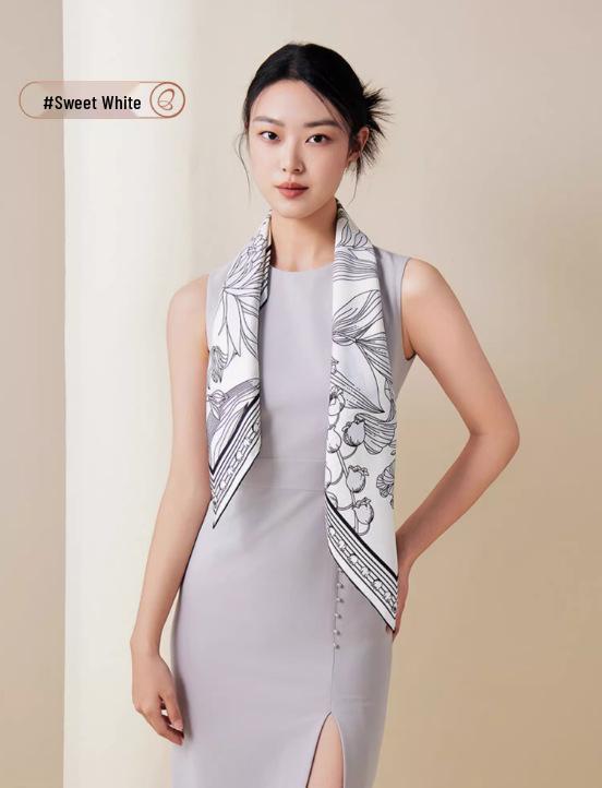 Mulberry Silk Double-Sided Printed 90cm Square Scarf - Premium Twill Silk Neck Scarf - Mid-Autumn Festival Custom Gift