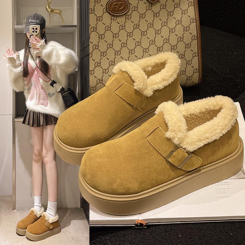 Thick-soled Velvet Doudou Birkenstocks Women's 2025 New Winter Loafers Cotton Shoes Warm Snow Boots Women's Non-slip